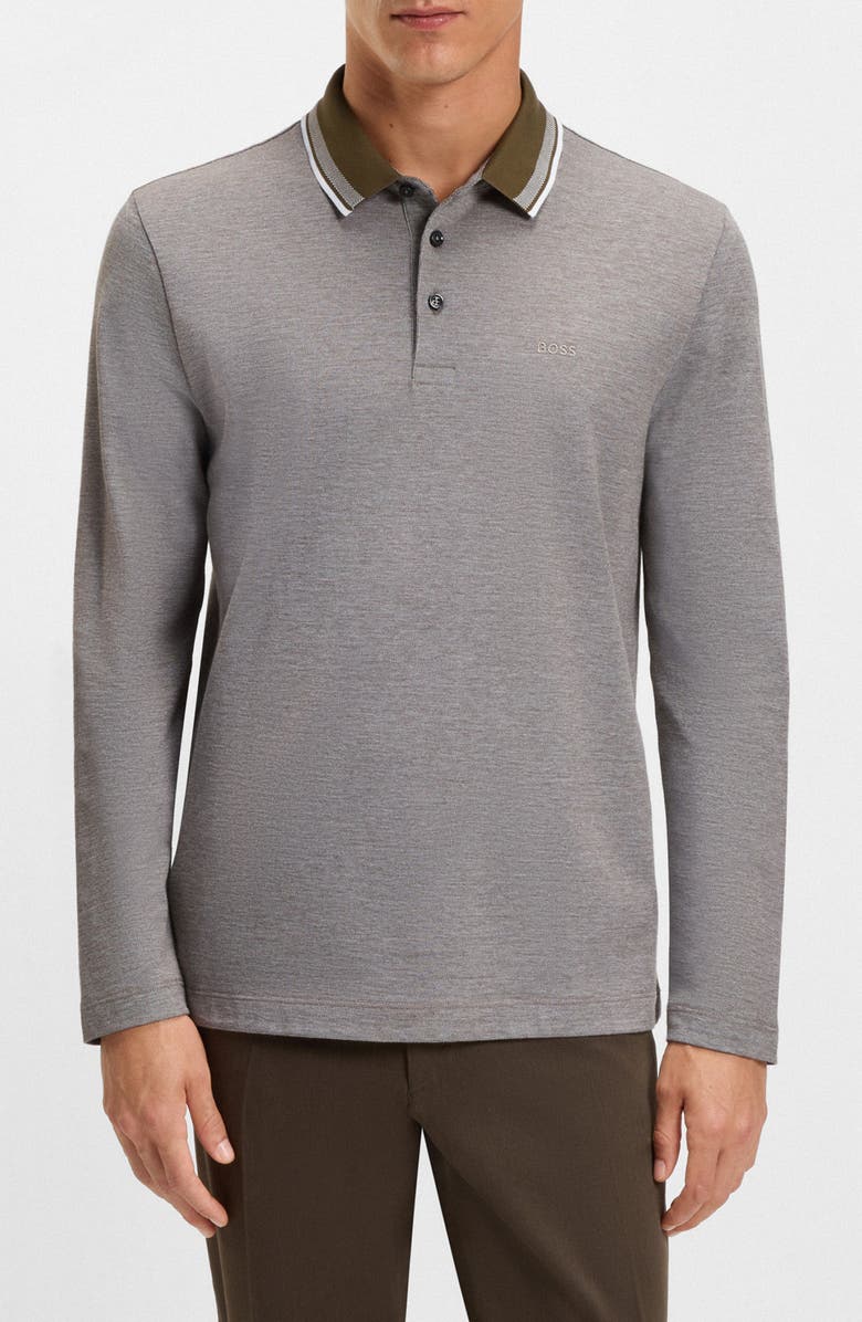 BOSS Pittman Long Sleeve Cotton Piqué Polo, Main, color, Open Green