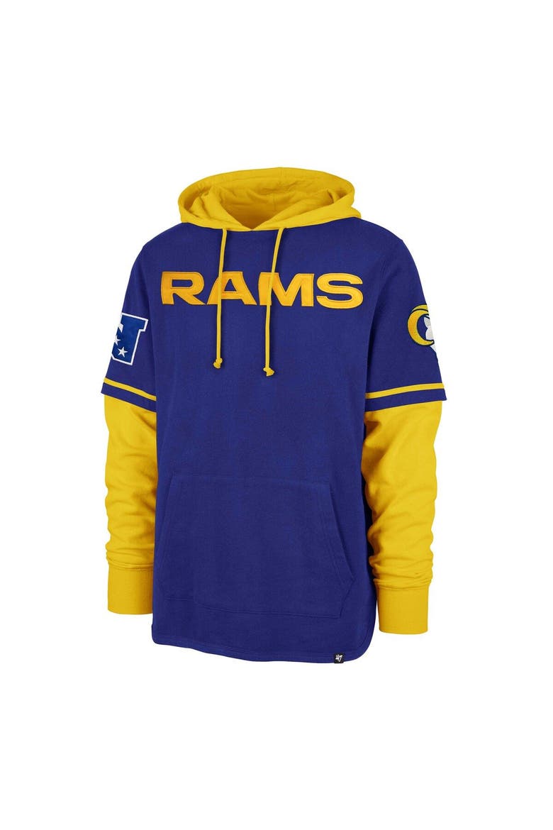 Men's '47 Royal Los Angeles Rams Shortstop Pullover Hoodie, Alternate, color, Royal