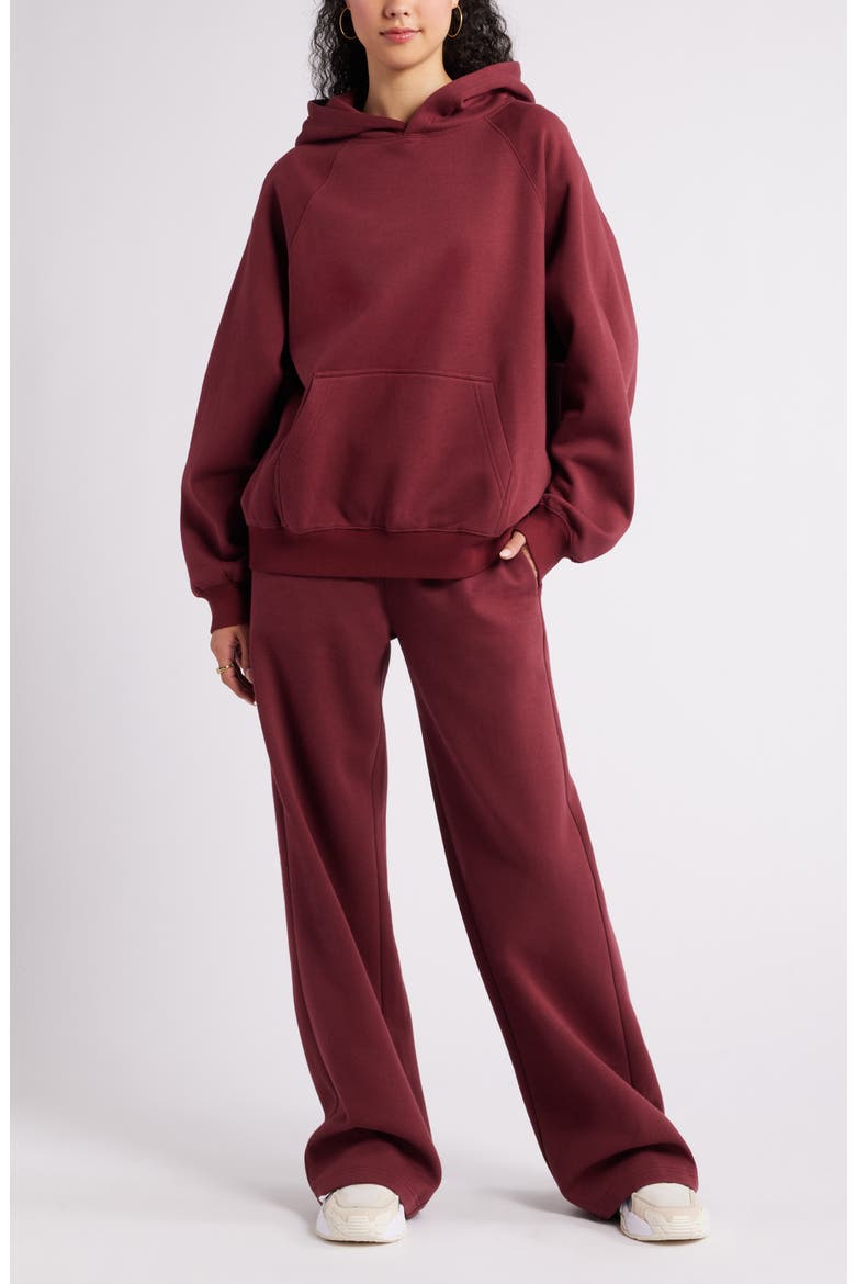 Fleece Detail Oversize Raglan Hoodie, Alternate, color, RED GRAPE