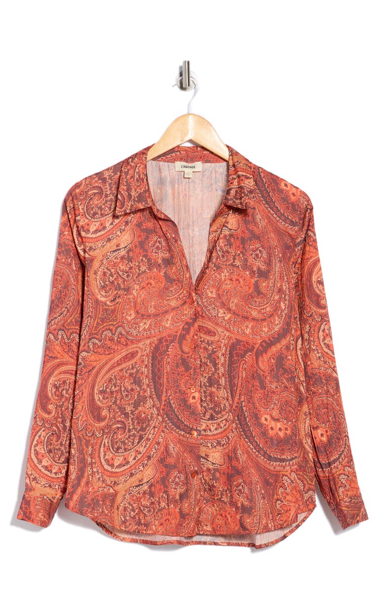 L'AGENCE Argo Paisley Button-Up Shirt, Alternate, color, Rust Multi Boute Paisley