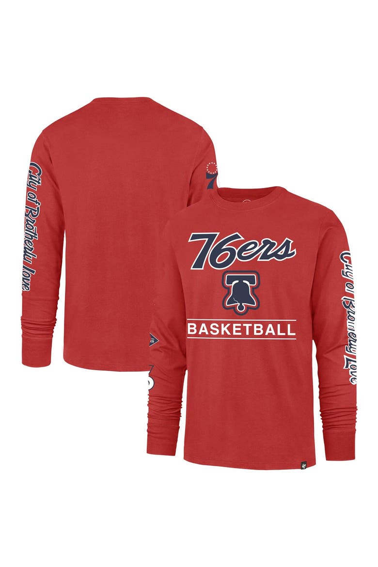 Men's '47 Red Philadelphia 76ers 2023/24 City Edition Triplet Franklin Long Sleeve T-Shirt, Main, color, Red