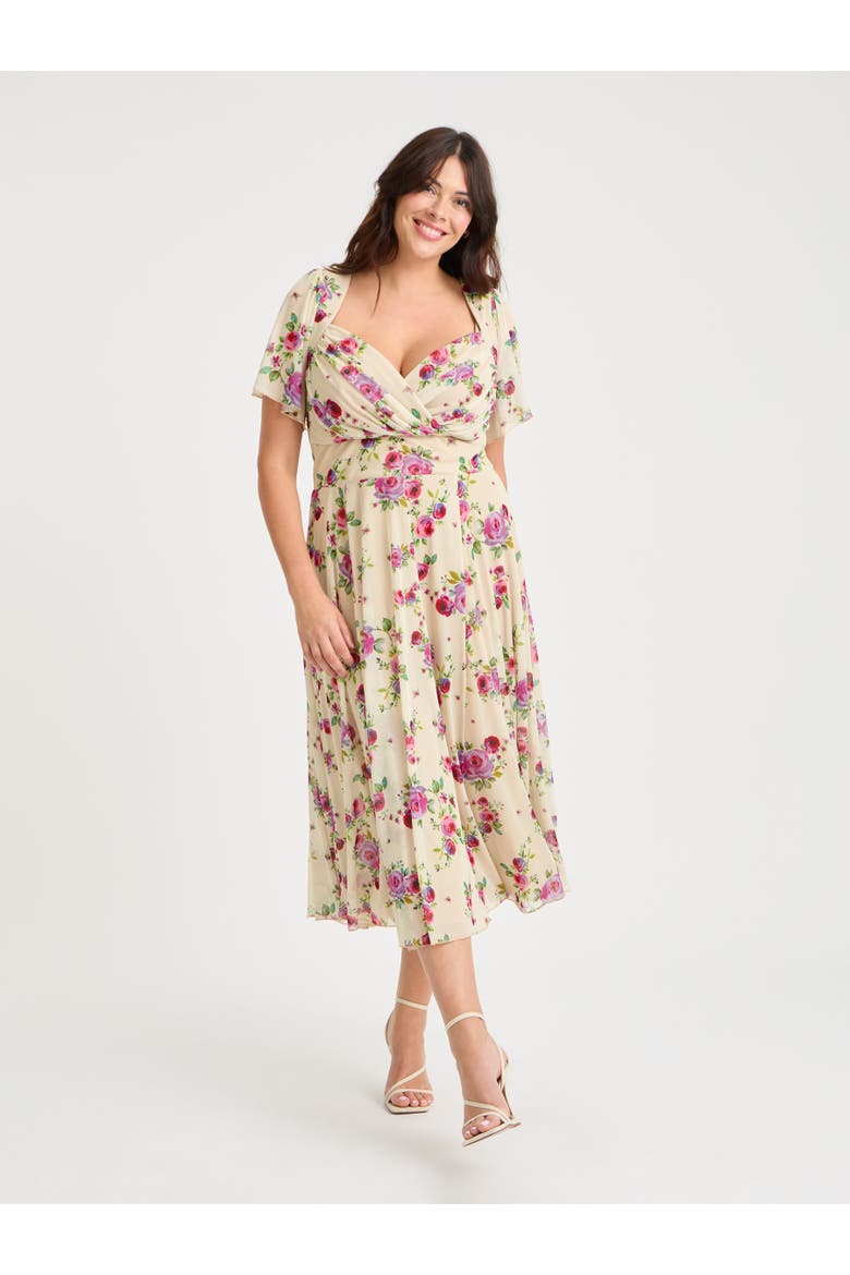 Liz Floral Bolero Wrap Bodice Midi Dress, Main, color, Vintage Cream Rose