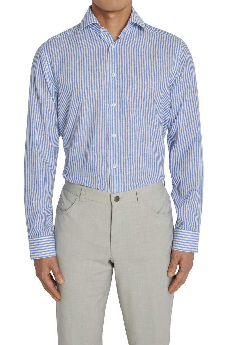 Jack Victor Thornhill Contemporary Fit Stripe Linen 
Cotton Button-Up Shirt, Main, color, 