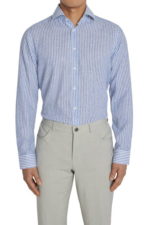 Thornhill Contemporary Fit Stripe Linen 
Cotton Button-Up Shirt