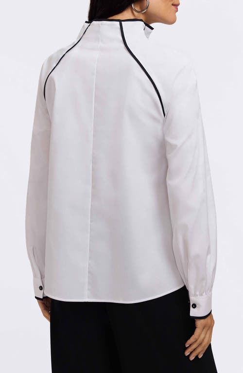 Foxcroft Daphne Contrast Piping Stretch Cotton Blend Pullover In White