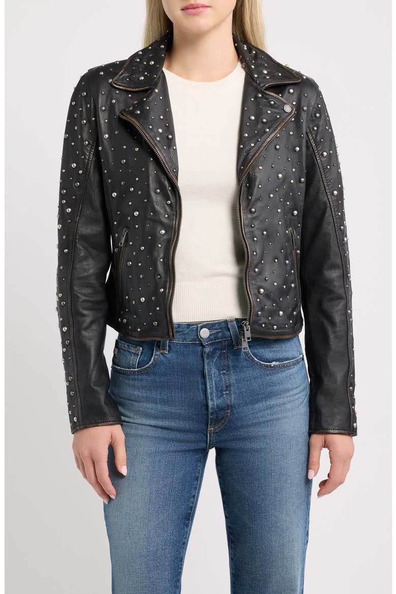 Roxanne Studded Leather Moto Jacket, Main, color, VINTAGE BLACK