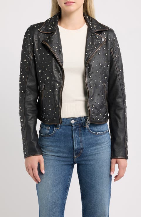 Roxanne Studded Leather Moto Jacket