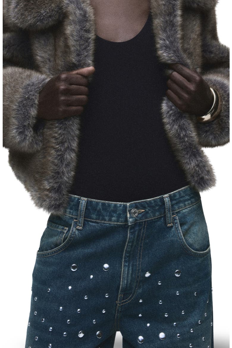 Stud Accent Straight Leg Jeans, Alternate, color, DARK BLUE