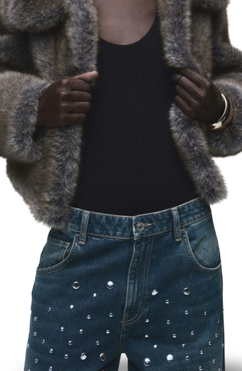 MANGO Stud Accent Straight Leg Jeans, Alternate, color, Dark Blue