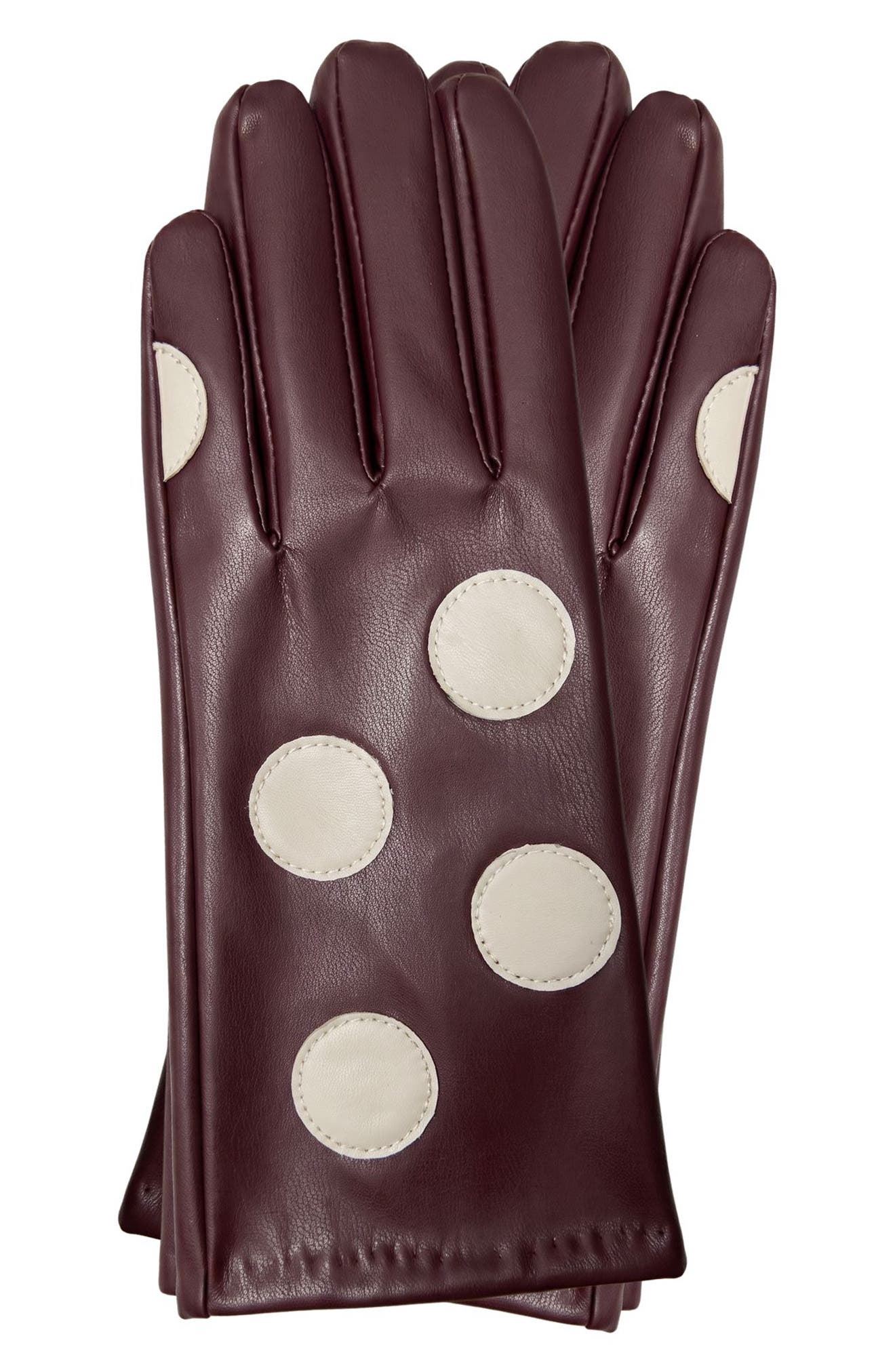 Polka Dot Tech Faux Leather Gloves