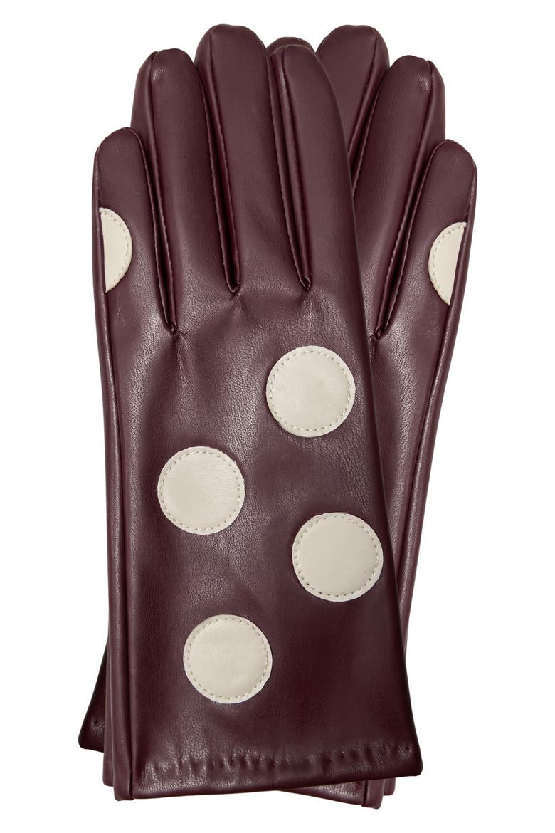 Polka Dot Tech Faux Leather Gloves, Main, color, BROWN