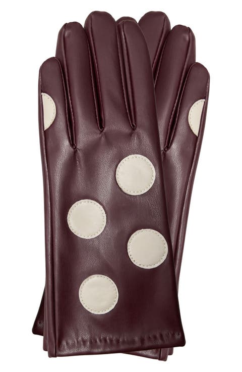 Polka Dot Tech Faux Leather Gloves
