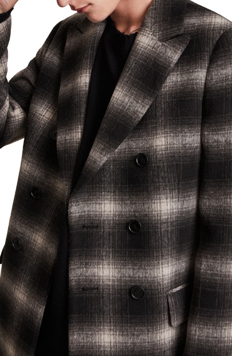 AllSaints Ventry Plaid Double Breasted Coat, Alternate, color, 