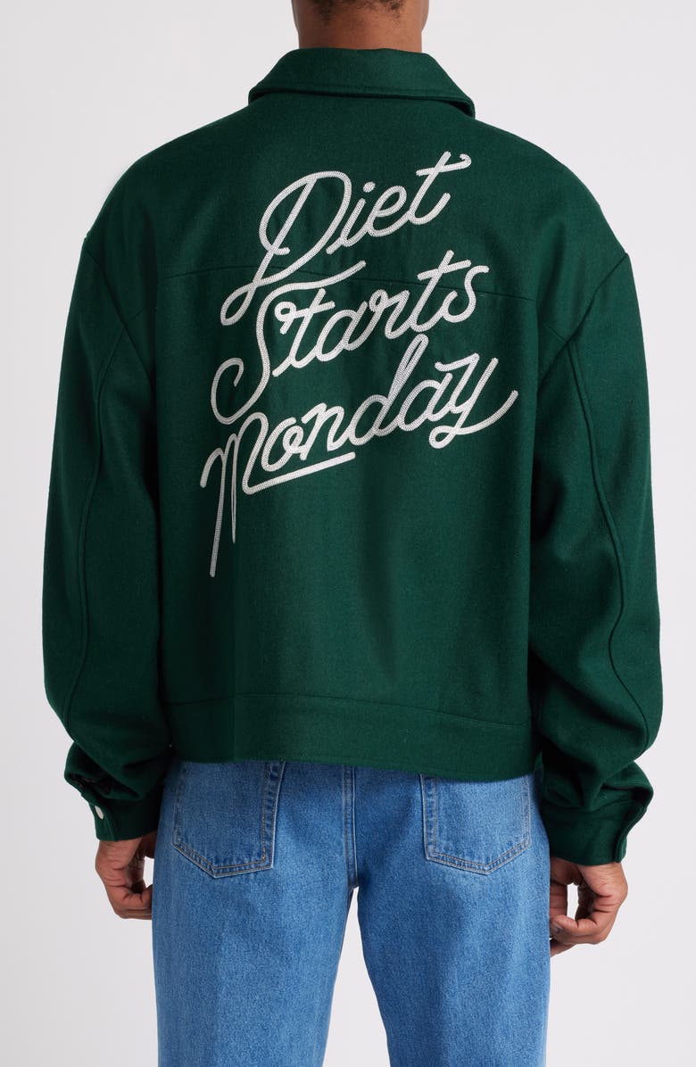 DIET STARTS MONDAY Trouble Embroidered Felted Wool Blend Jacket, Alternate, color, Green
