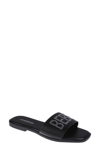 Bebe Rhinestone Logo Slide Sandal