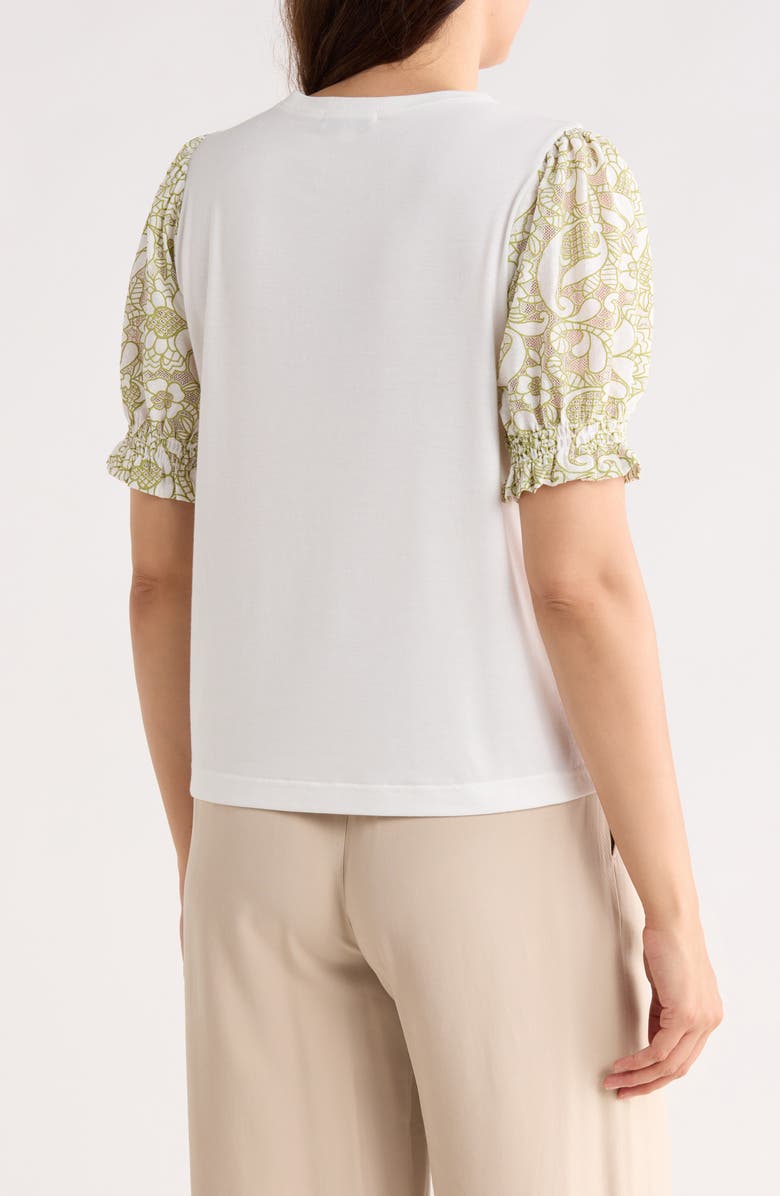 Gemma + Jane Puff Sleeve Mixed Media Top, Alternate, color, Off White/ Seagrass
