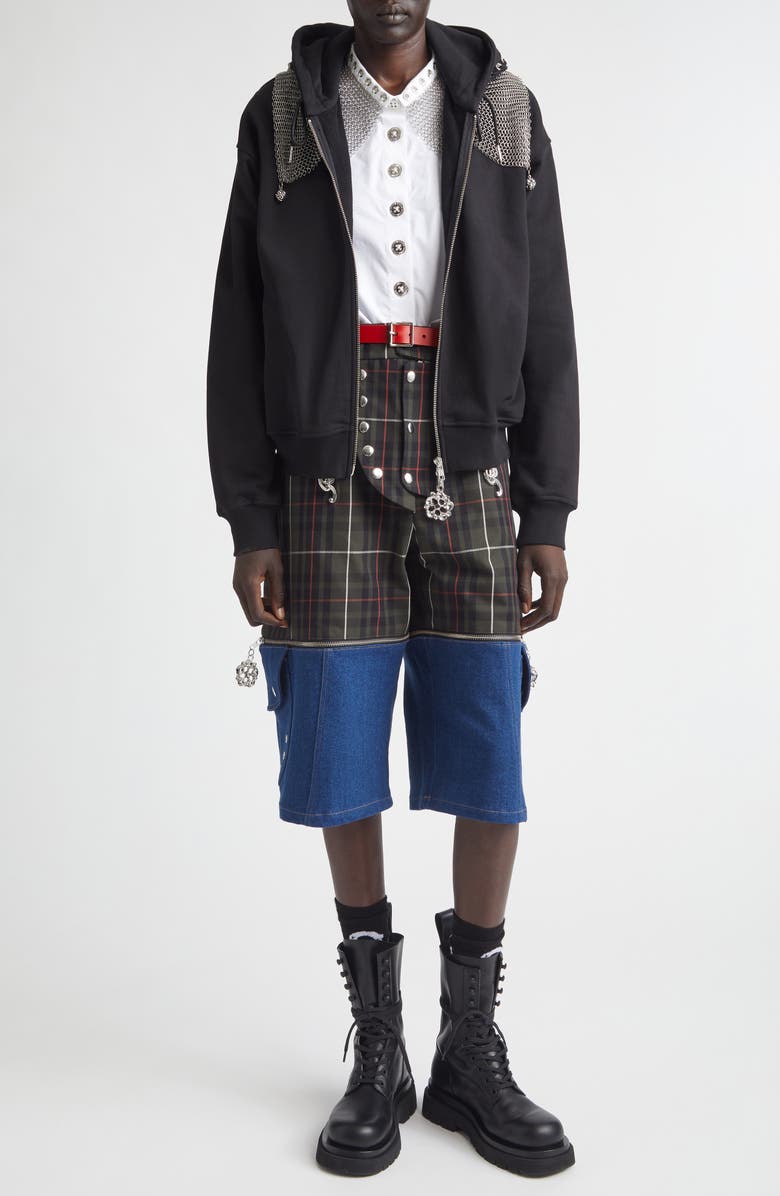 Chopova Lowena Titan Chain Mail Full Zip Fleece Hoodie, Alternate, color, Black And Silver