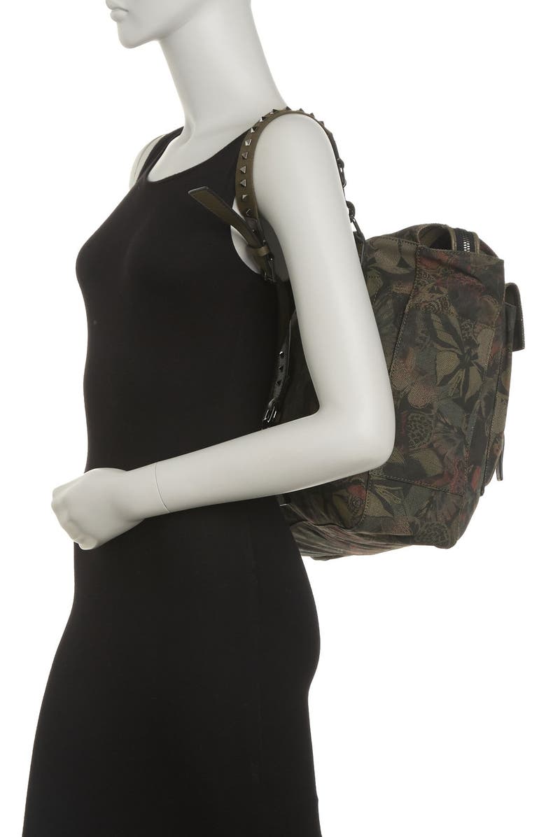 Valentino Leather Trimmed Messenger Backpack, Alternate, color,