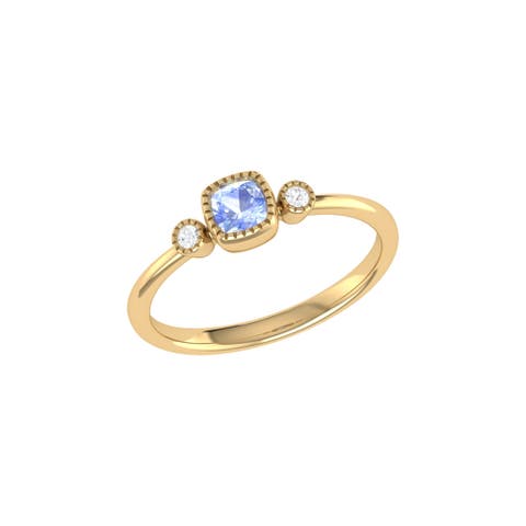 Cushion Cut Tanzanite & Diamond Birthstone Ring in 14K Gold