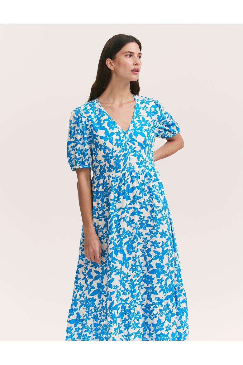 Sabine Floral Tiered Midi Dress, Alternate, color, Blue Flowers
