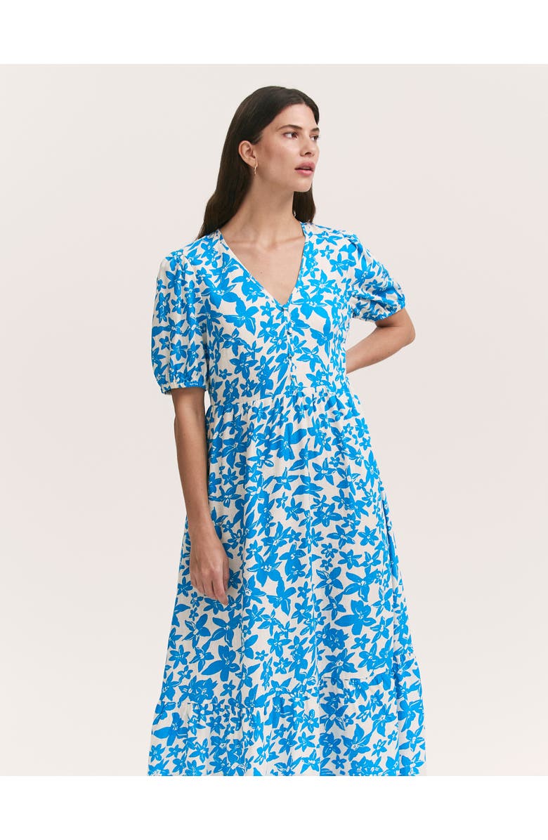 Finery London Sabine Floral Midi Tiered Dress, Alternate, color, Blue Flowers