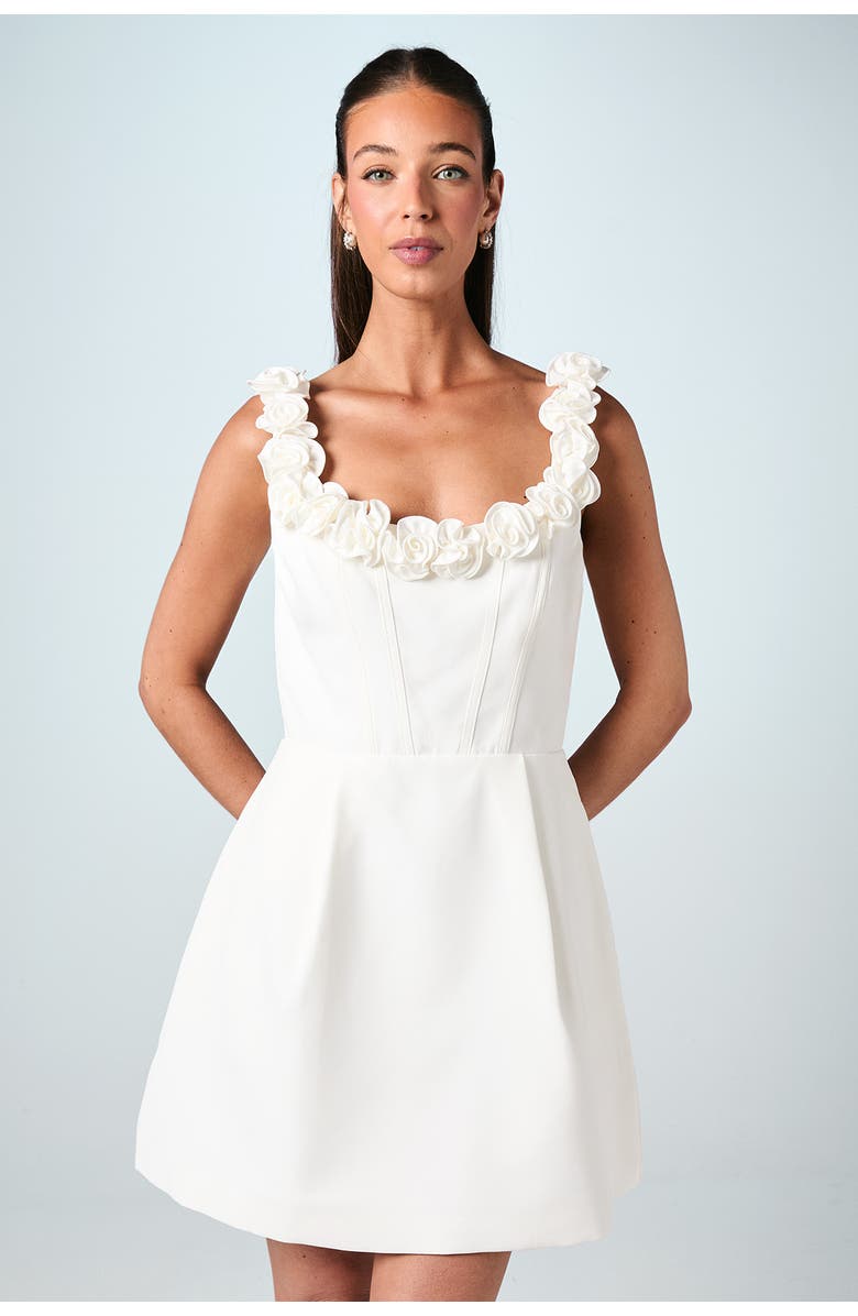 Coast Square Neck 3D Flower Bridal Mini Dress, Alternate, color, Ivory