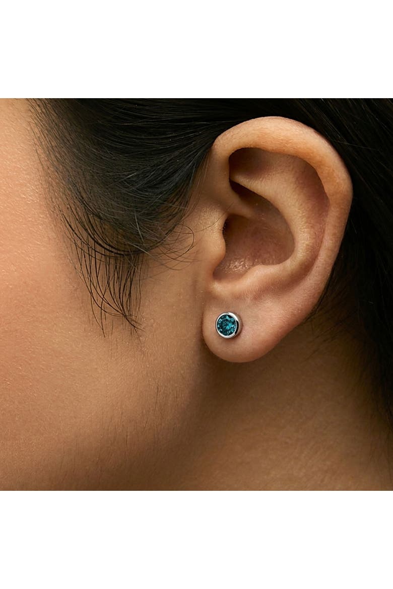 14K White Gold 1/2 Cttw Bezel Set Lab Grown Blue Diamond Solitaire Stud Earrings, Alternate, color, White Gold