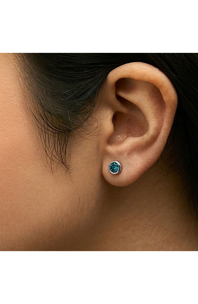 Haus of Brilliance 14K White Gold 1/2 Cttw Bezel Set Lab Grown Blue Diamond Solitaire Stud Earrings, Alternate, color, White Gold