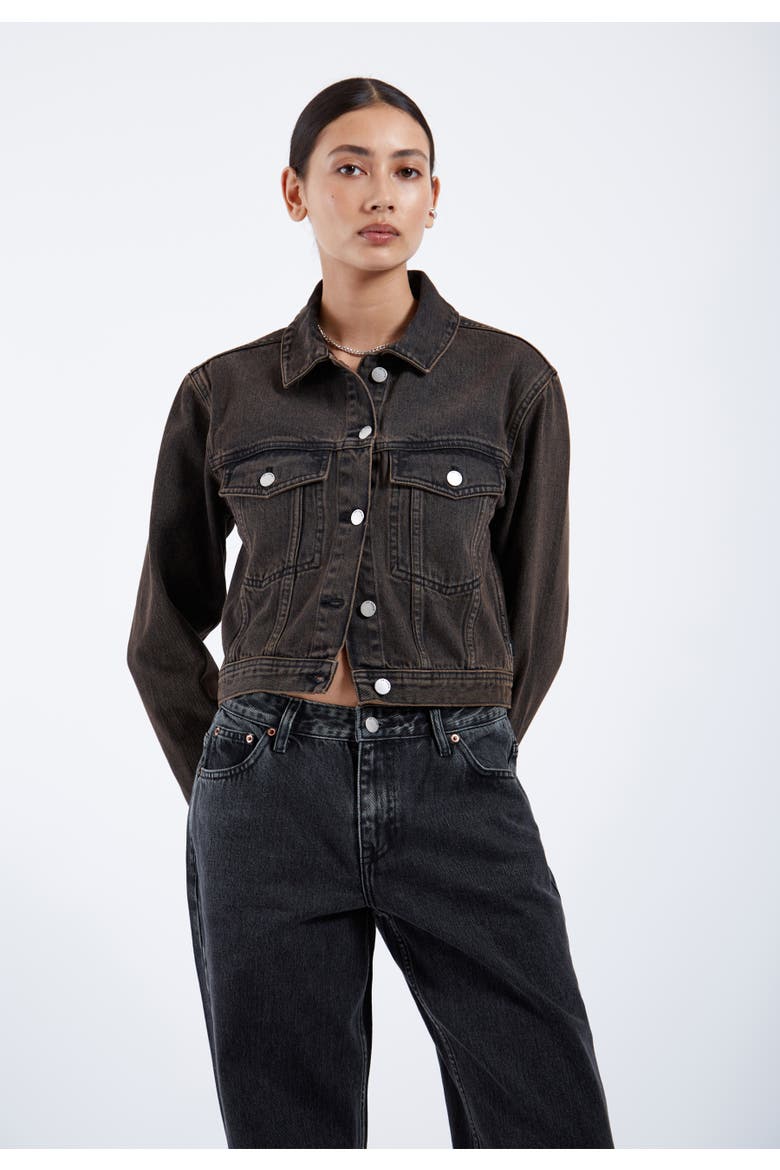 Becky Denim Jacket, Alternate, color, Jet Brown