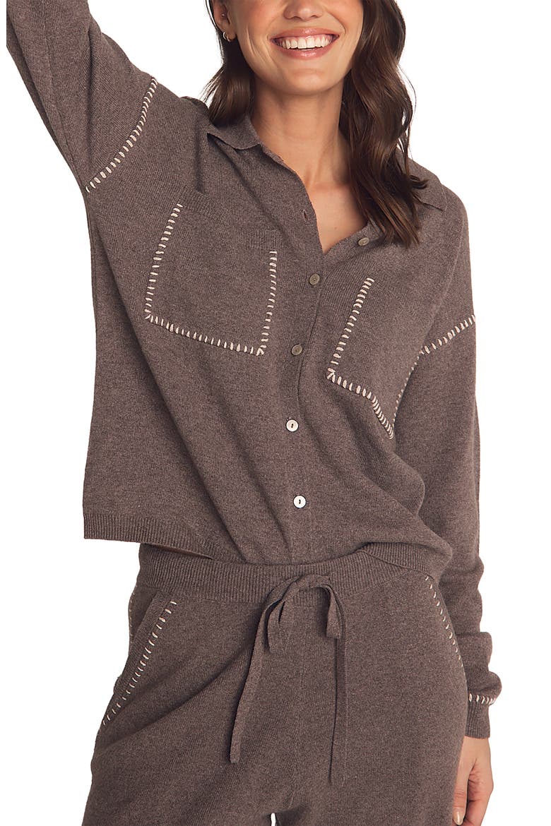 Whipstitch Button-Up Sweater, Alternate, color, HEATHER SMOKE