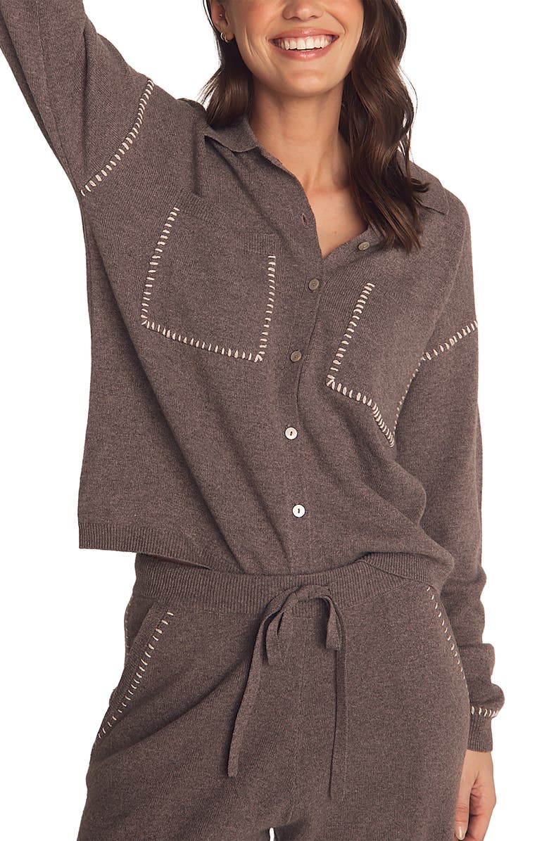 Bella Dahl Whipstitch Button-Up Sweater, Alternate, color, Heather Smoke