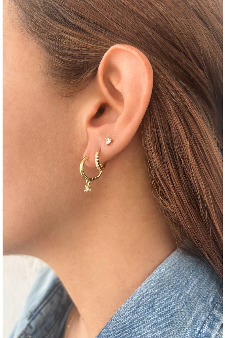 Set of 3 Cubic Zirconia Stud & Huggie Hoop Earrings, Alternate, color, GOLD