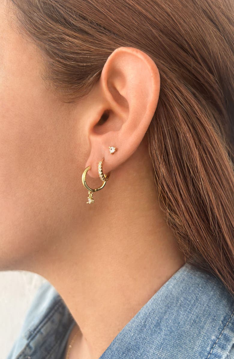 Adornia Set of 3 Cubic Zirconia Stud & Huggie Hoop Earrings, Alternate, color, Gold