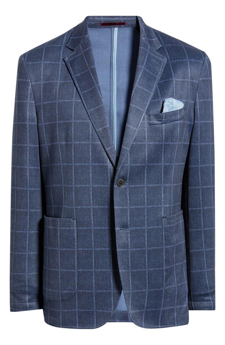 Johnston & Murphy XC Flex<sup>®</sup> Navy Windowpane Plaid Cotton Blend Knit Sport Coat, Alternate, color, Navy Plaid