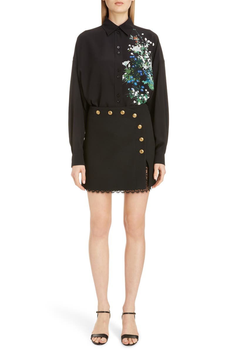 Givenchy 4G Button Lace & Wool Faux Wrap Miniskirt, Alternate, color, 
