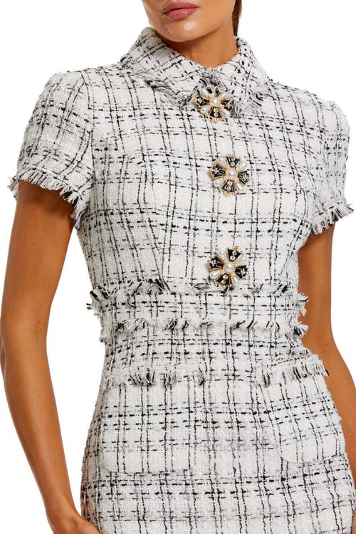 Mac Duggal Sleeveless Collared Bouclé Mini Dress With Pleats In Neutral