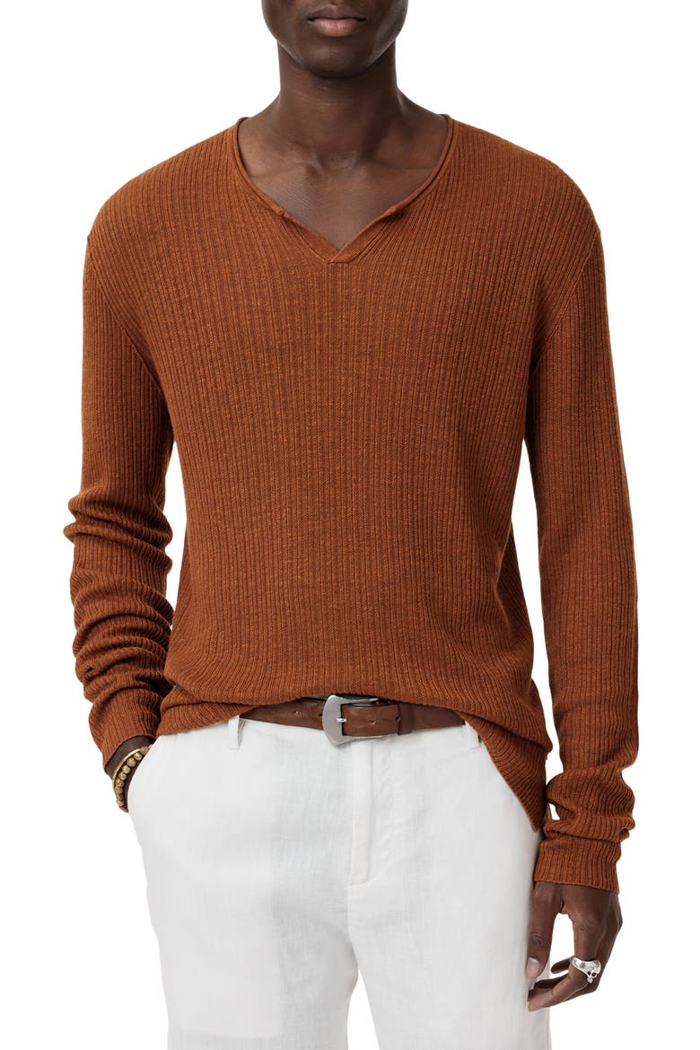 Egor Notch Neck Long Sleeve Rib Linen Blend Henley (Men) | Nordstrom