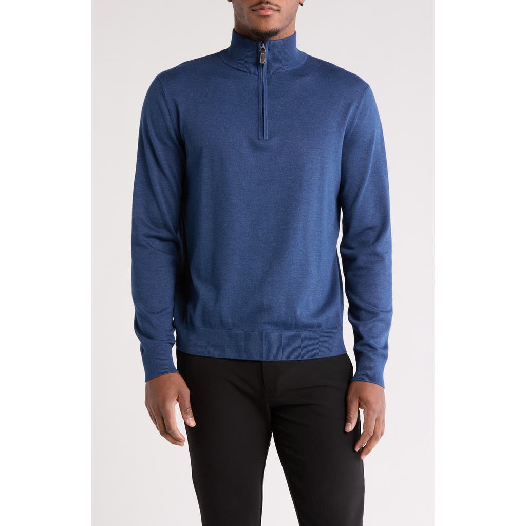 Tom Baine Solid Quarter Zip Pullover In Denim Blue