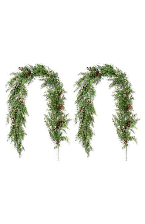 Set of 2 Artificial Christmas Dripping Cedar Garland