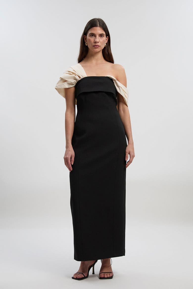 Tailored Taffeta Sleeve Maxi Dress, Main, color, Mono