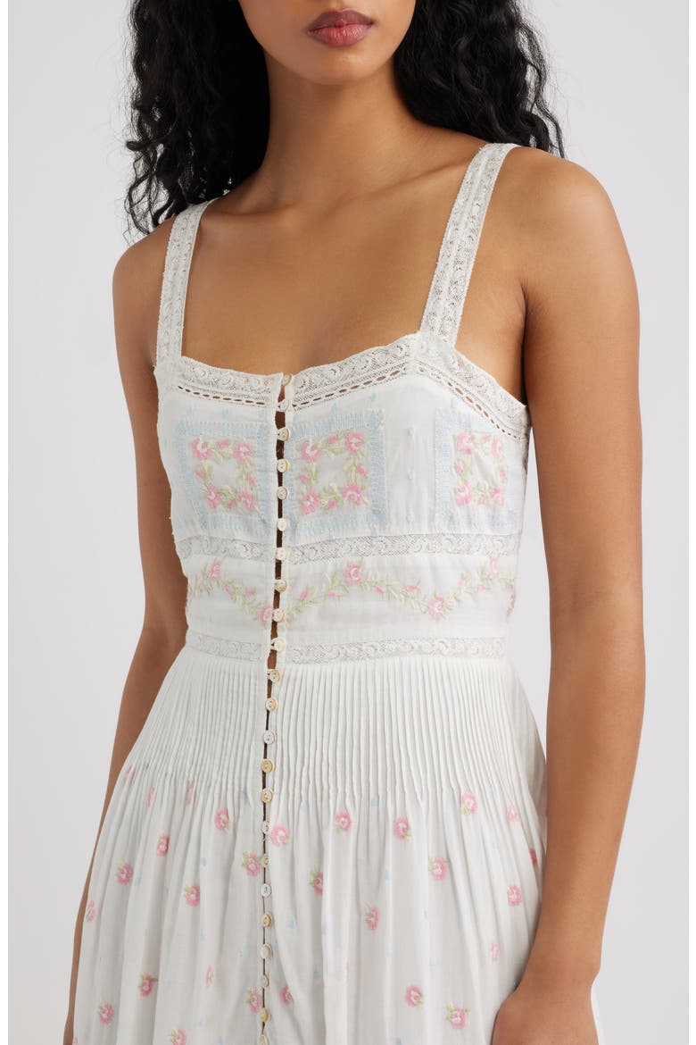 Cerys Floral Lace Detail Cotton Maxi Dress, Alternate, color, OPTIC WHITE