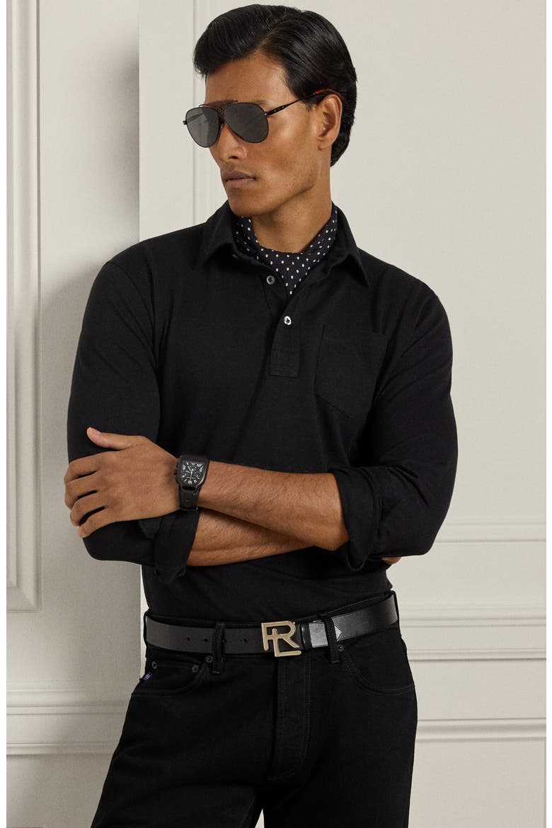 Long Sleeve Cotton & Cashmere Polo, Main, color, CLASSIC BLACK