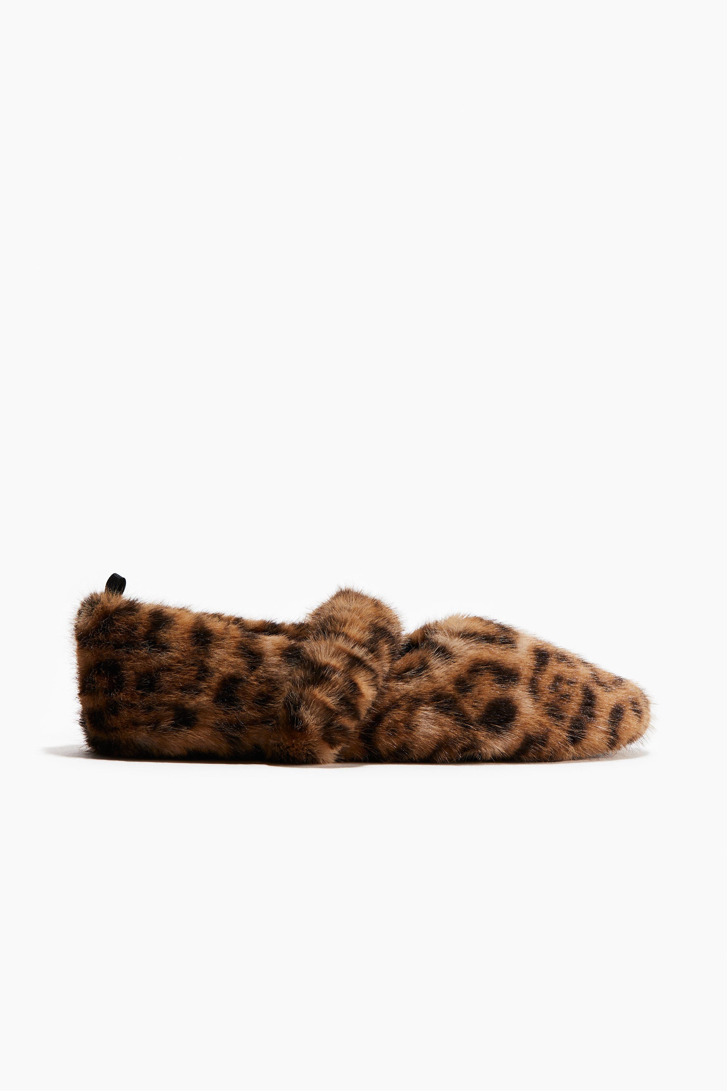 H&M Fluffy Slippers, Alternate, color, Beige/Leopard Print