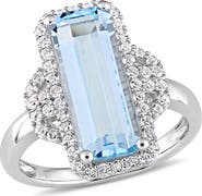 DELMAR Sterling Silver Sky Blue Emerald Cut Topaz & White Topaz Ring