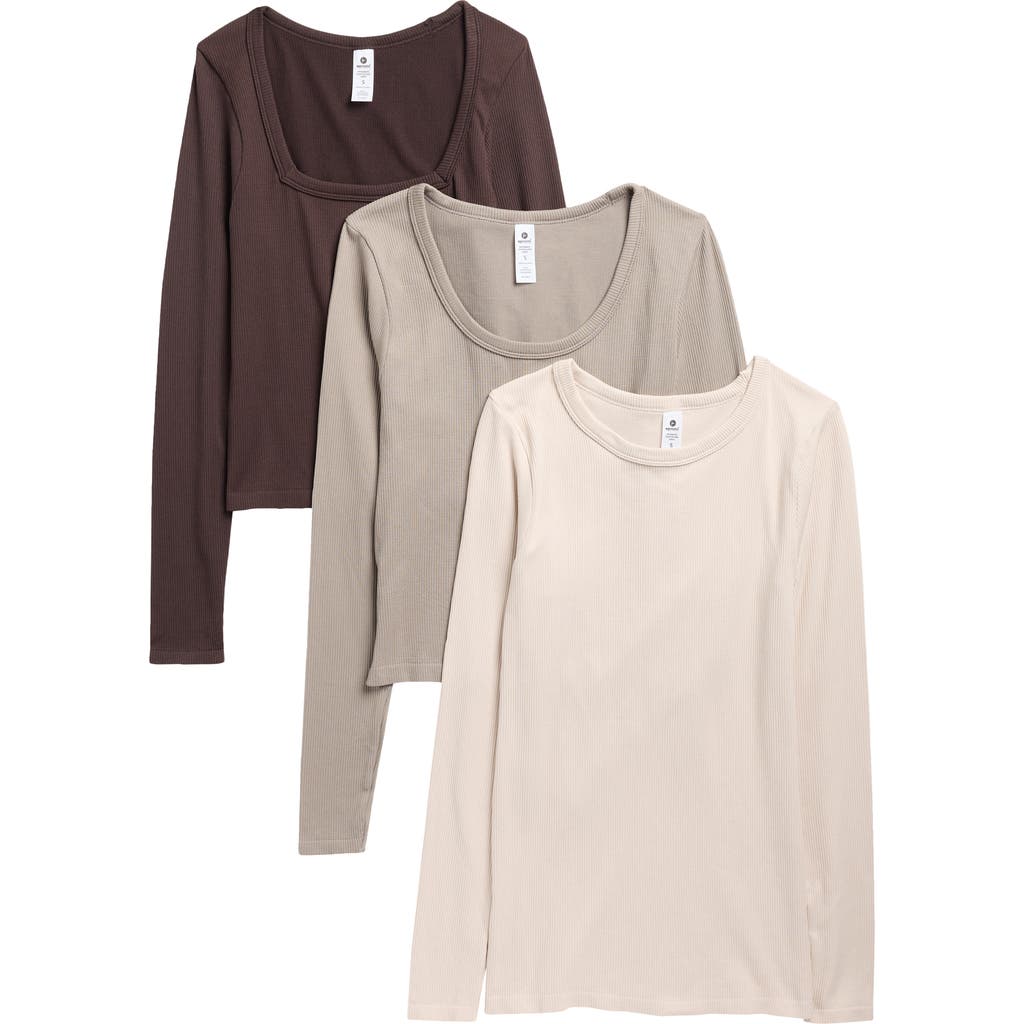 90 Degree By Reflex Assorted 3-pack Leighton Rib Seamless T-shirts In Neutral
