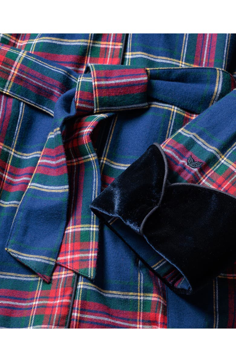 Petite Plume Windsor Plaid Cotton Flannel Robe with Velvet Shawl Collar, Alternate, color, Navy