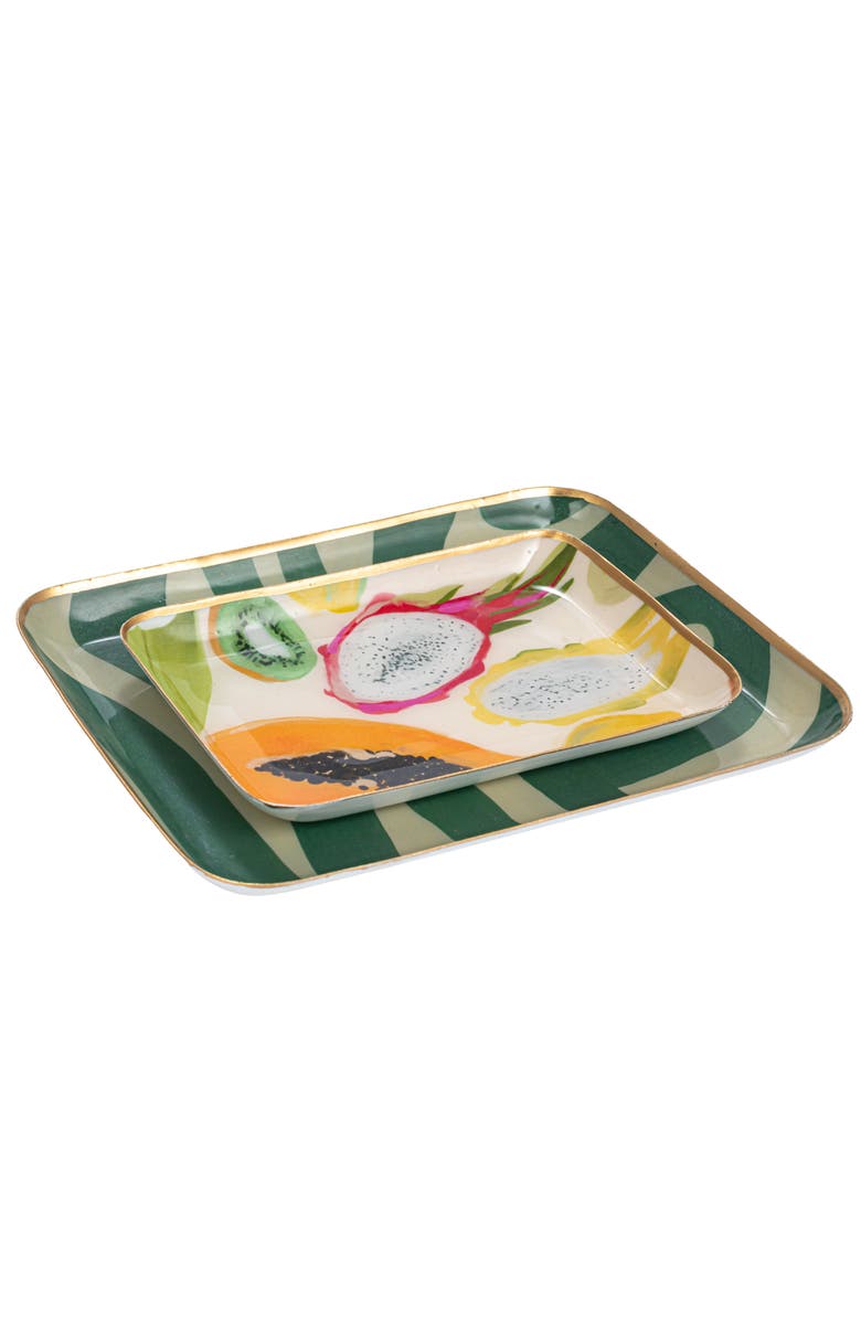 Storied Home Fruit and Abstract Enameled Metal Trays, Set of 2, Main, color, Blue