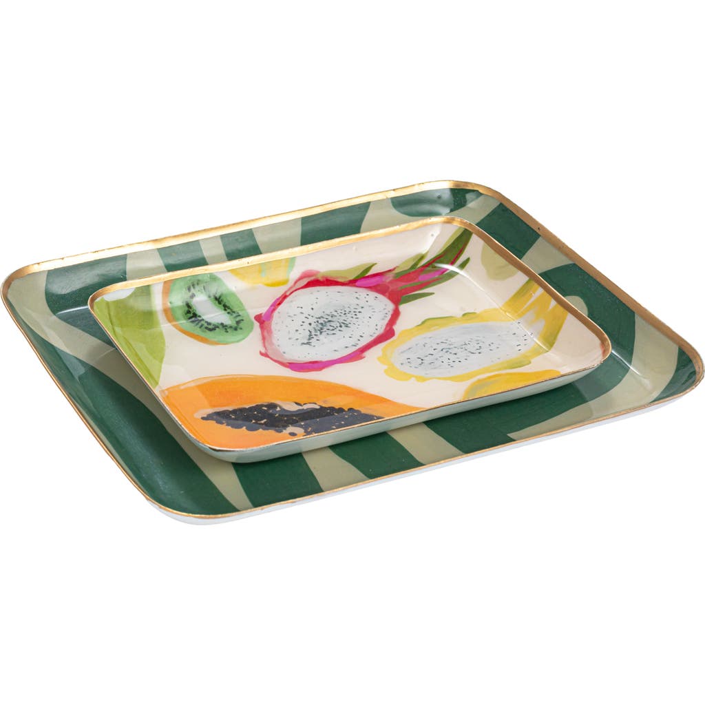 Storied Home Fruit And Abstract Enameled Metal Trays, Set Of 2 In Multi