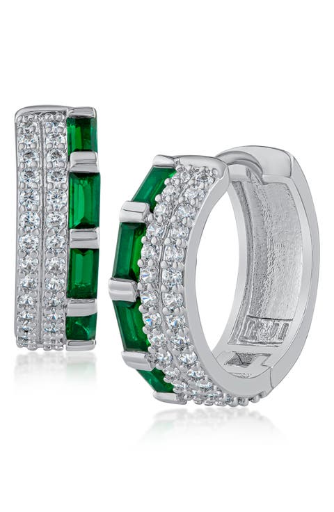 Cubic Zirconia Triple Row Huggie Hoop Earrings