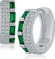 CZ by Kenneth Jay Lane Cubic Zirconia Triple Row Huggie Hoop Earrings